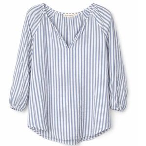 Roller Rabbit Blue White Stripe Peasant Blouse Size Medium Cotton Top